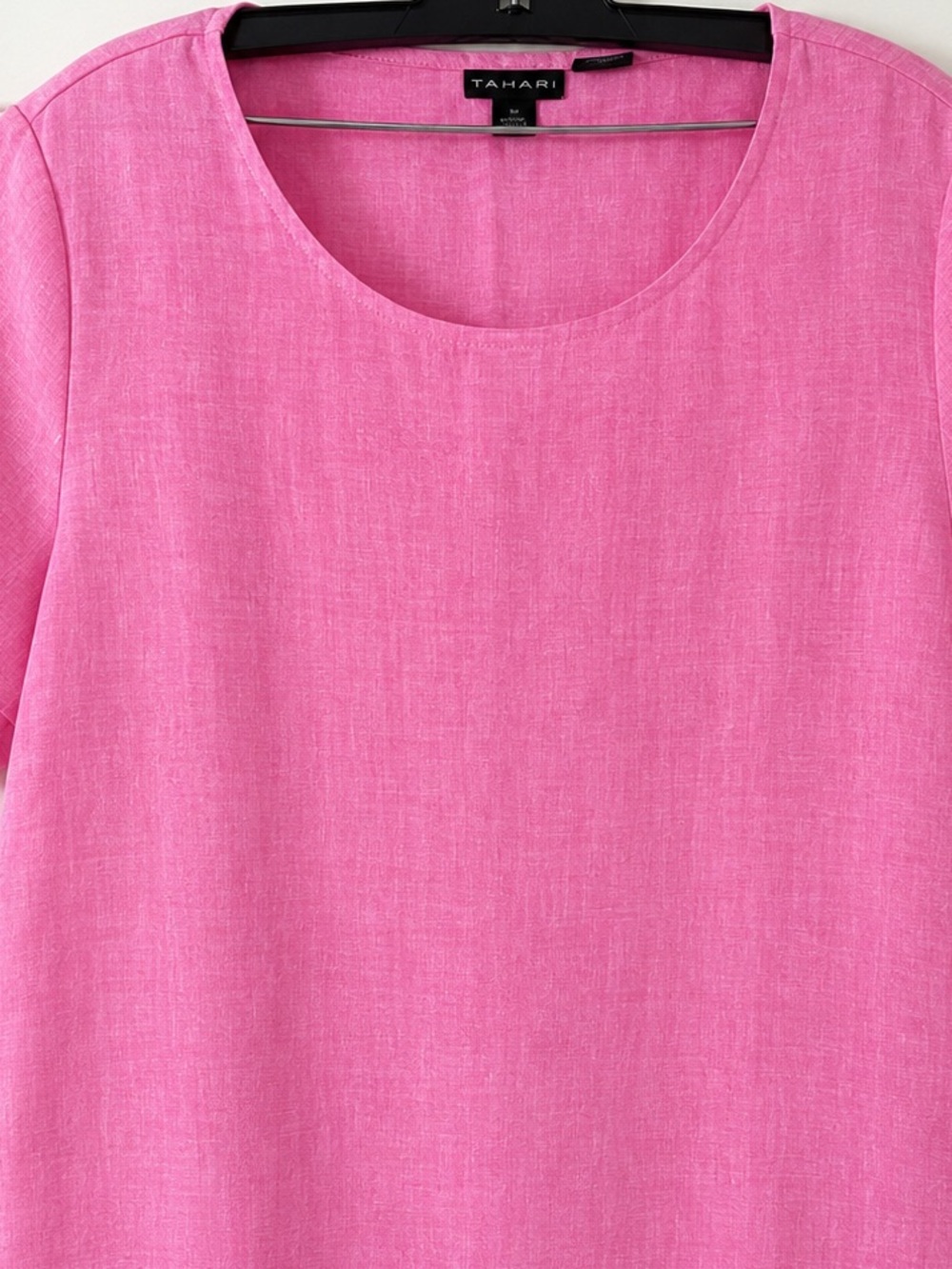 Tahari Casual Pink Linen Scoop Neck Women’s Top